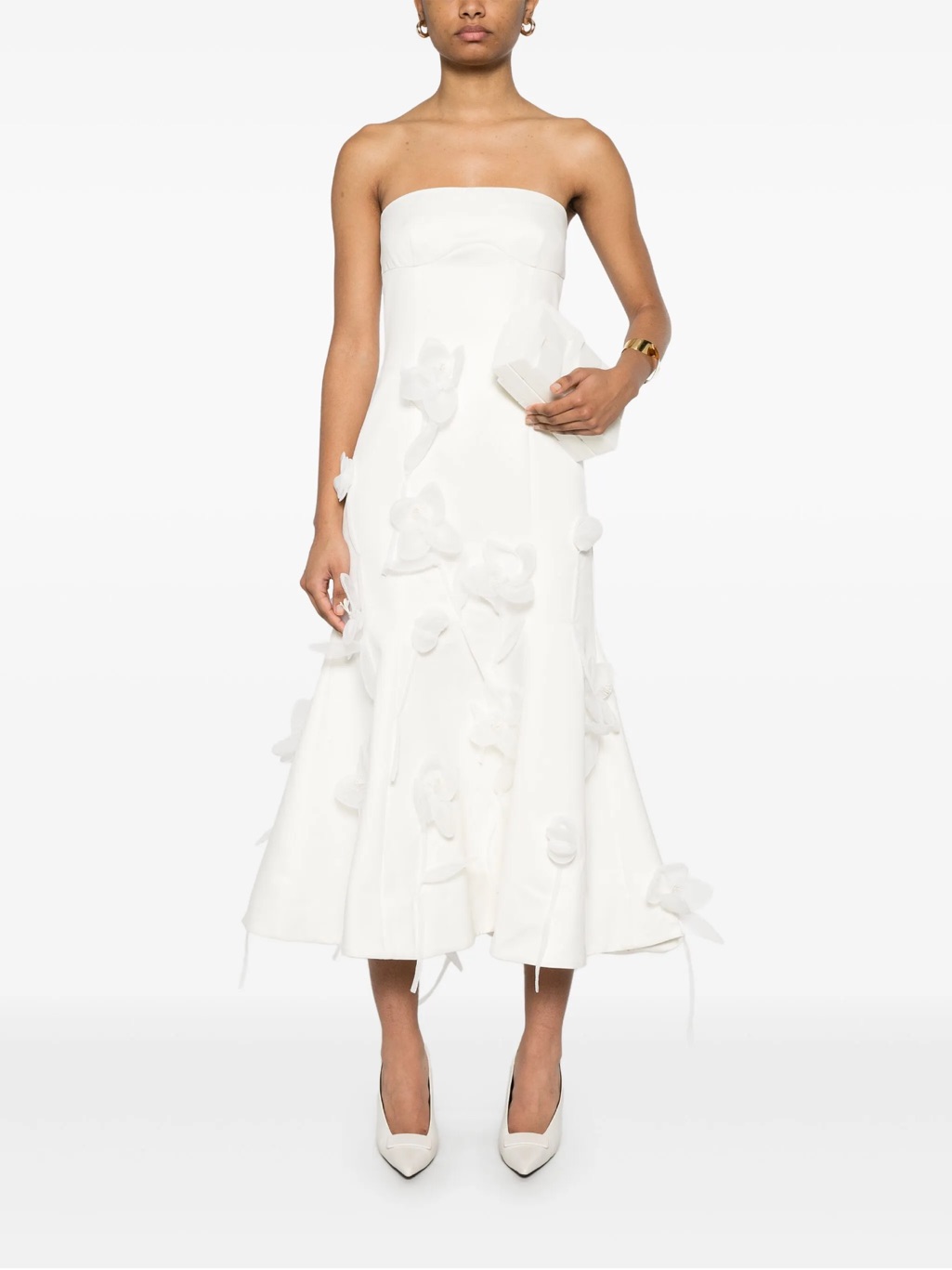 Rotate Birger Christensen Lily Midi Dress- Strapless White Floral Appliqu Midi